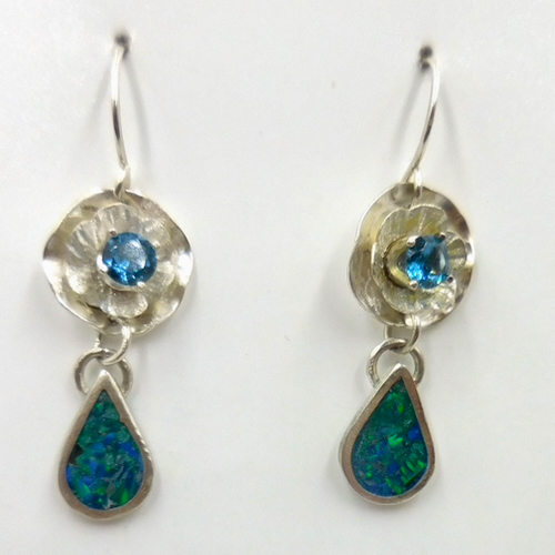 Click to view detail for DKC-2075 Earrings Teal Opal Inlay, Blue Zircon $98